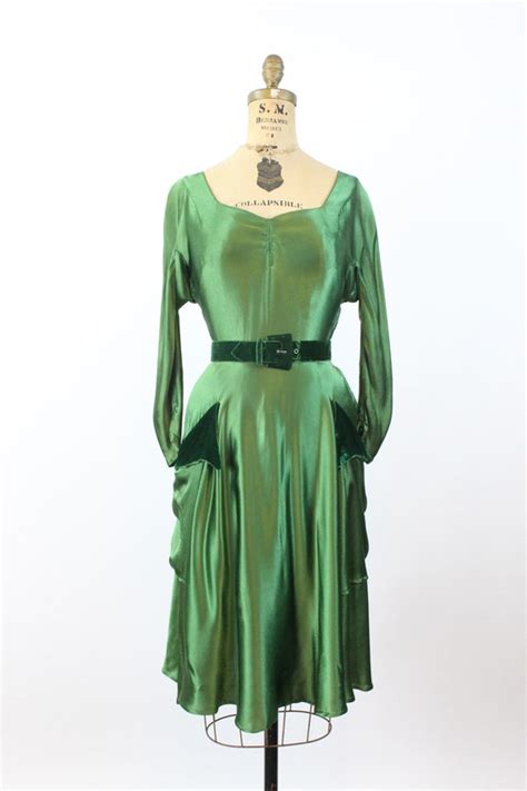 S S Green Satin Velvet Hip Pocket Dress Xs Gem