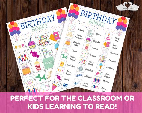 Birthday Bingo Kids Printable Game Girls Birthday Party Instant Digital