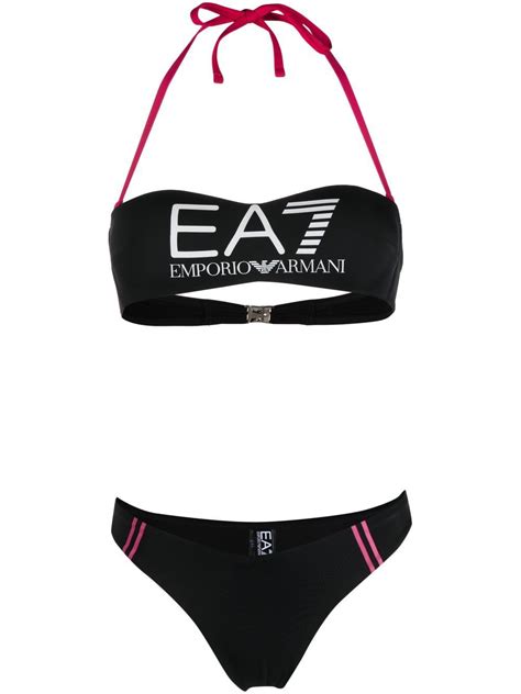 Emporio Armani Logo Print Halterneck Bikini Black Editorialist