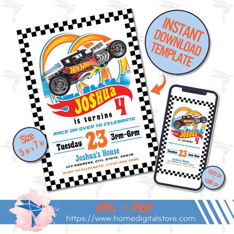 Hot Wheels Birthday Invitation Printable Birthday Invitation