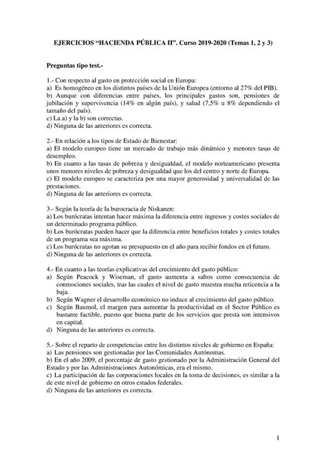 Ejercicios Hacienda Pública II19 20 EJERCICIOS HACIENDA PÚBLICA II