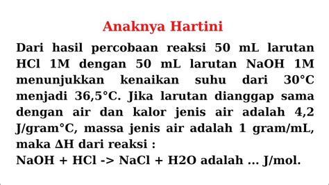 Dari Hasil Percobaan Reaksi 50 Ml Larutan Hcl 1m Dengan 50 Ml Larutan