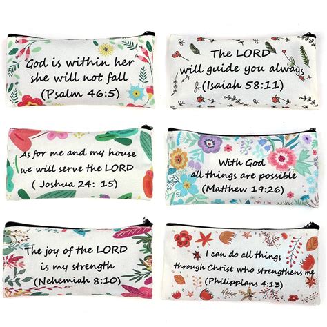 Ioffersuper 6Pcs Bible Pencil Bags Inspirational Quote Bible Verse