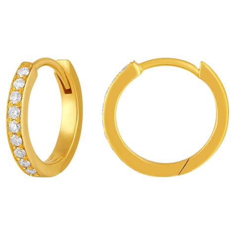 Certified 18k Gold 01 Carat Natural Diamond Huggie Hoop Yellow Earrings For Sale At 1stdibs