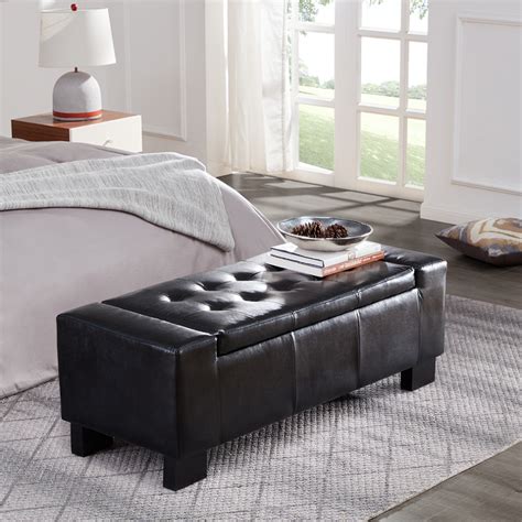 Faux Leather Large Rectangular Storage Ottoman 51 Transitional