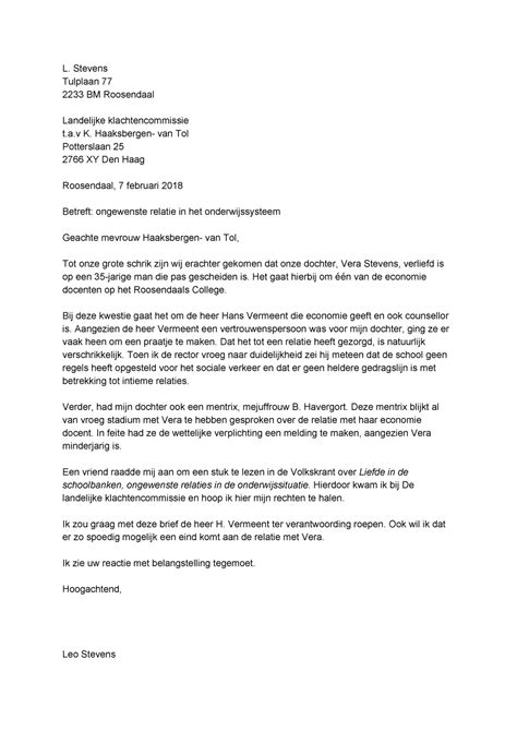 Oefenopdracht Klachtenbrief L Stevens Tulplaan Bm Roosendaal