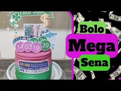 Bolo inusitado Tema Mega Sena decoração simples mais muito