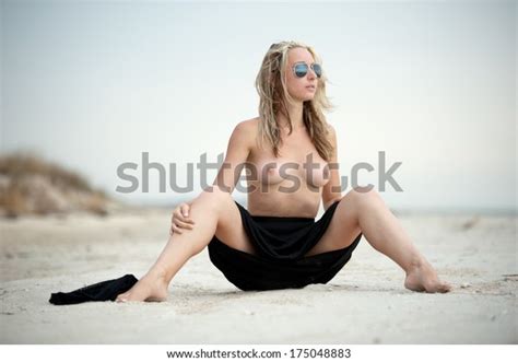 Beautiful Sexy Blonde Girl Long Black Stock Photo 175048883 Shutterstock