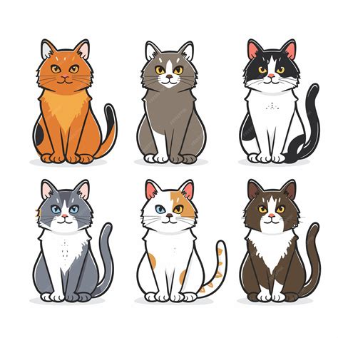 Desenhos De Gatos Sentados - Seis gatos de dibujos animados sentados de varios colores patrones ...