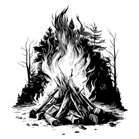 Lagerfeuer Im Wald Handgezeichnete Skizze Naturvektorillustration