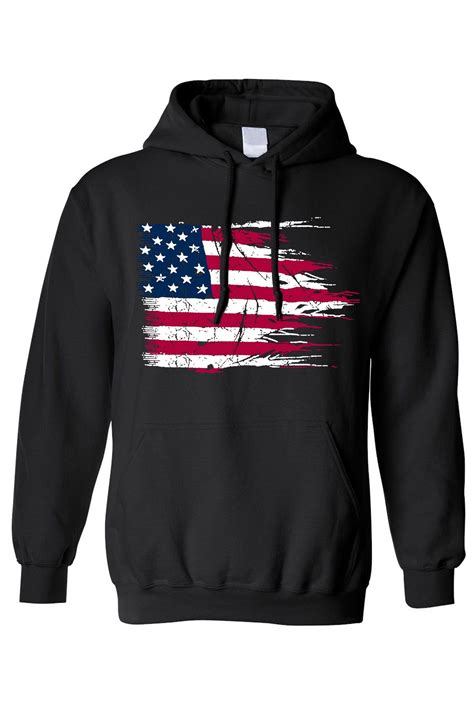 Mens Unisex Pullover Hoodie Battle Ripped Usa Flag Pride Mercantile