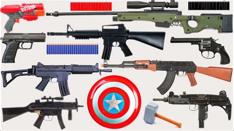 Collecting Sniper Rifles And AK 47 Captain America M416 Nerf Gun Glock