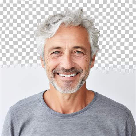 Portrait Of Happy Casual Older Man Smiling Mid Adult Mature Age Guy With Gray Hair Isolated On