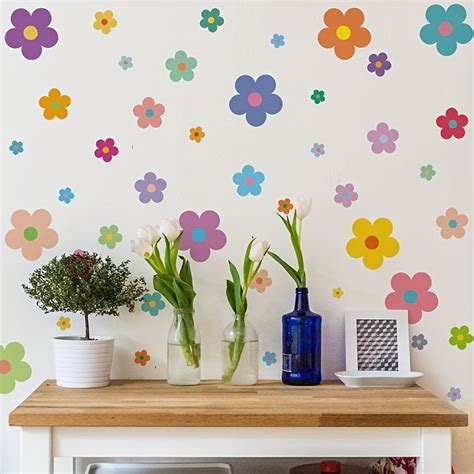 1 Pc, Colorful Flowers Wall Decals, Diy Wall Stickers, For Bedroom ...