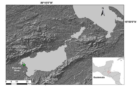 Fig: Map showing Lake Izabal, Eastern Guatemala (red rectangle in ...