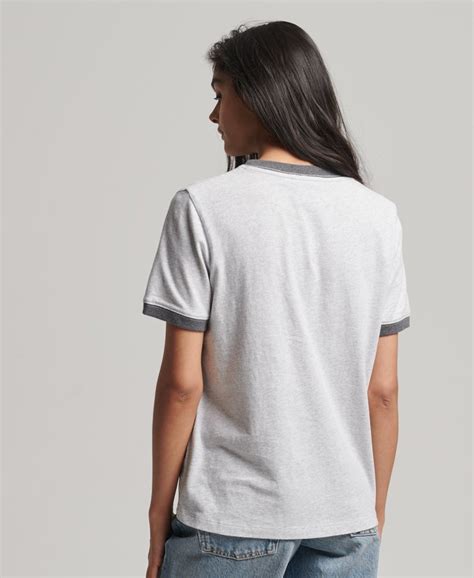 Womens Organic Cotton Vintage Logo Ringer T Shirt In Glacier Grey