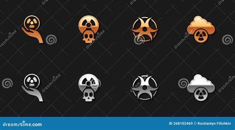 Set Radioactive Biohazard Symbol And Acid Rain And Radioactive Cloud