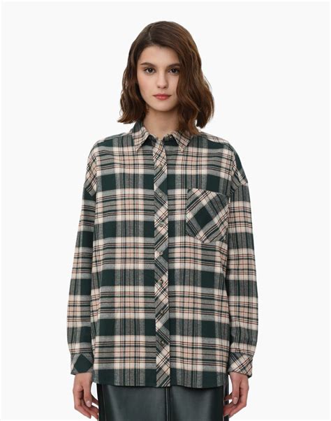 Зелёная рубашка oversize в клетку с нагрудным карманом GWT003156-3 ...