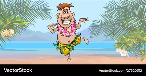 Cartoon Tourist Having Fun On Beach In Hawaii Vector Image