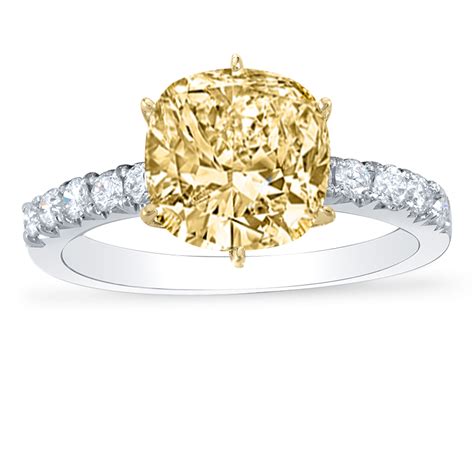 Ct Cushion Cut Yellow Diamond Prong Pave Diamond Engagement Ring