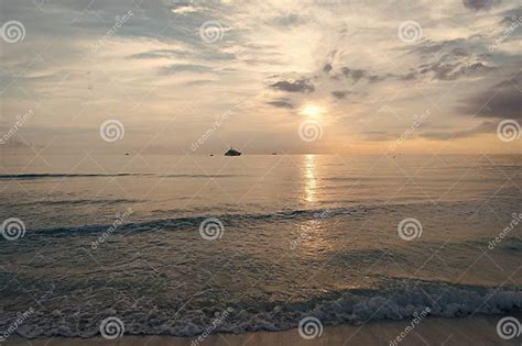 Morning Sky In Summer Vacation Skyscape With Ship On Horizon Stock