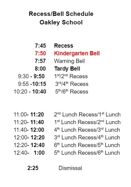 Bell Schedule Oakley Elementary