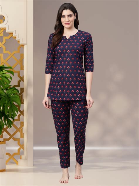 Navy Blue Night Suit Set Online Idalia