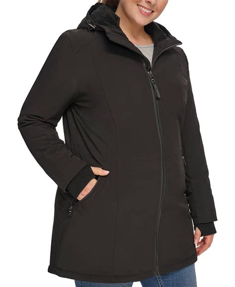 Calvin Klein Womens Plus Size Hooded Faux Fur Lined Anorak Raincoat Created For Macys Macy S