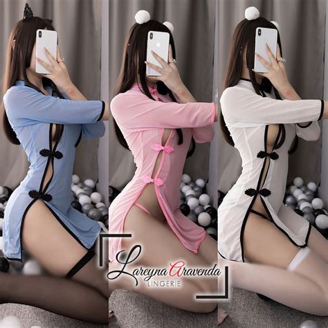Jual Set Lingerie G String Seksi Model Costume Cheongsam Klasik Transparant Premium LG452