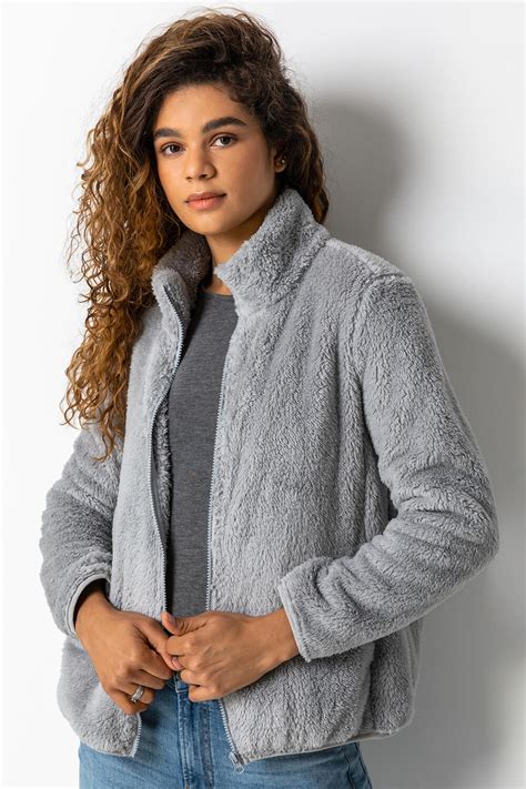 Soft Sherpa Fleece Jacket In Light Grey Roman Originals UK