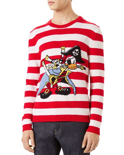 Gucci Striped Donald Duck Crewneck Sweater Red