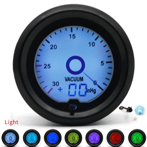 2 52mm Vacuum Gauge 7 Color Racing Gauge LCD Digital Display Car Meter