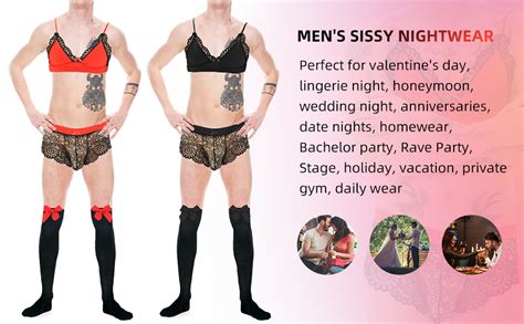 FEOYA Feminine Underwear For Men Sissy Lingerie Set 3 Piece Floral Lace Bra And Panty Stockings