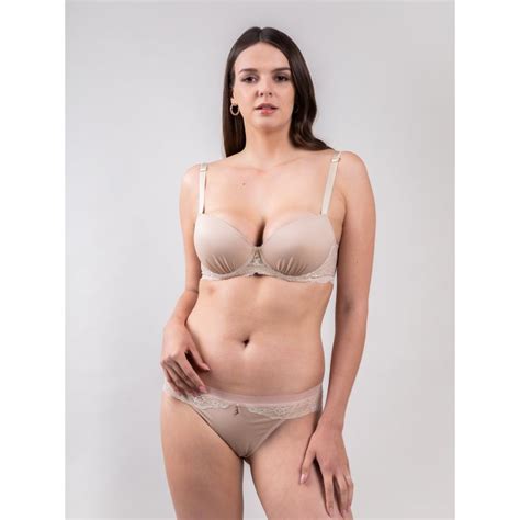 Angelina Push Up Bra Nude BonBon Lingerie Wolf Badger