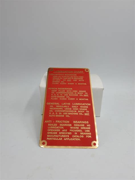 South Bend Metal Lathe Plate Lubrication Chart Tag Farm Boy Sales