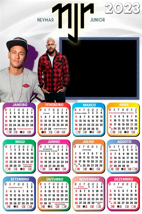 Calendário 2023 Neymar Junior PNG Moldura Imagem Legal