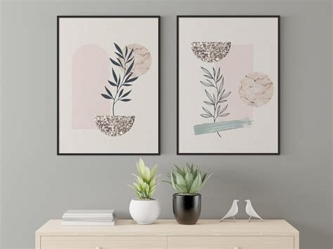 Dupla de Quadros Decorativos Folhas e Pedras De Coração