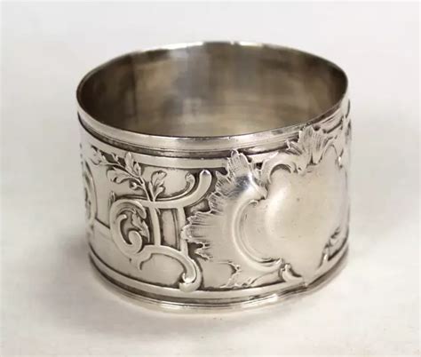 Lourd Rond De Serviette Ancien En Argent Massif Art Nouveau G