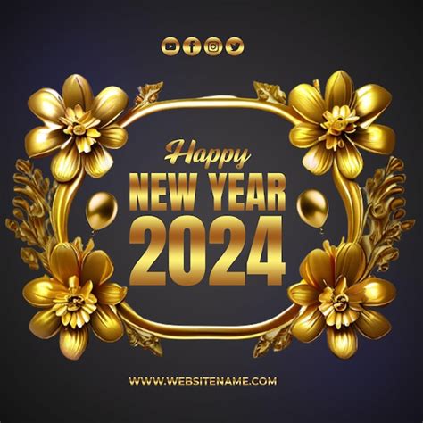 Plantilla De Diseño De Banner Con Efecto De Texto Dorado Psd Feliz Año