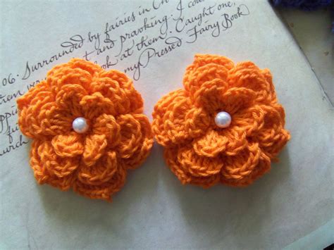 Crochet Flowers And Leafs Appliques Set Of Two Crochet Flowers And