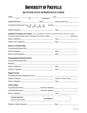 Fillable Online Upike REGISTRATION PERMISSIONS FORM University Of