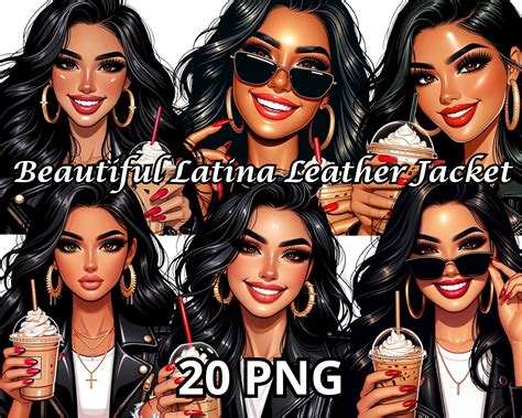 Beautiful Latina Leather Jacket PNG Latina Woman Png Chicana Clipart Latina Girl Png