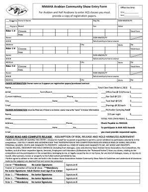 Fillable Online Acs Show Entry Form Nmaha Fax Email Print Pdffiller