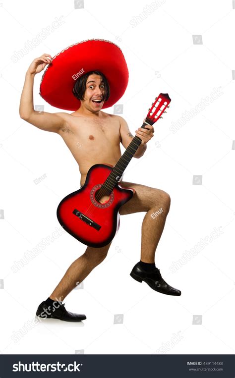 Nude Man Sombrero Playing Guitar On Stock Photo Edit Now 439114483