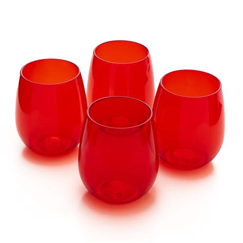 Reusable Plastic Glasses Outdoor Cocktail Drinkware Set Set Of 4 Red