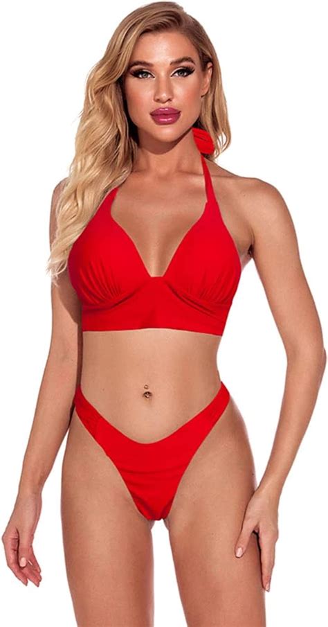 Bademode Damen Frauen Push Up String Bikini Solid Color Sexy