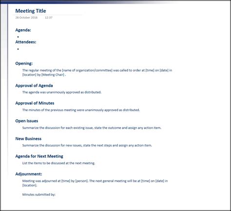 Onenote Meeting Agenda Template