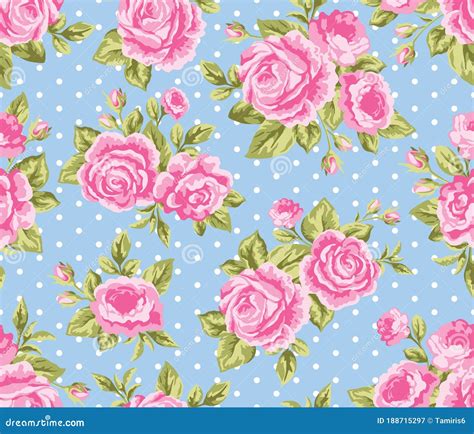 Seamless Floral Pattern With Pink Roses Peonies Flowers And Polka Dots