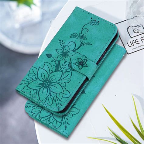 For Infinix Hot 50 5G Lily Embossed Leather Phone Case Green Alexnld