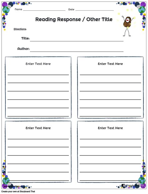 Reading Response Worksheets Customizable Templates